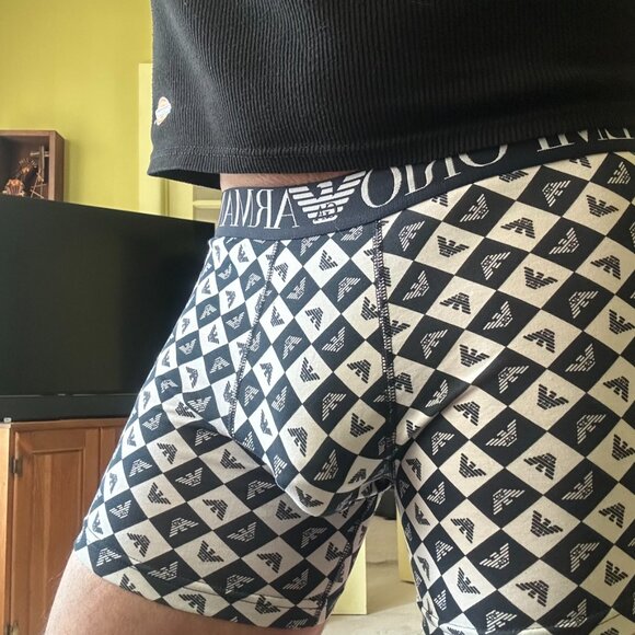 NWT Authentic GA EMPORIO ARMANI All-Over Logo STRETCH COTTON TRUNKS (2) Size M - Picture 7 of 15